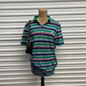 Women’s y2k Green and blue striped Chaps Polo Shirt